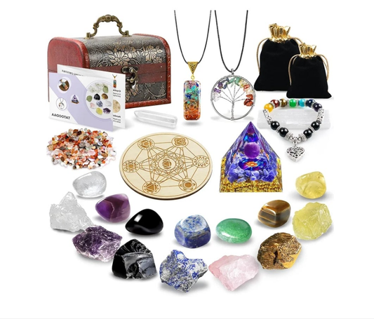 Crystals and Healing Stones,26 Pcs Healing Crystal Set for Meditation,7 Raw Chakra Stones Crystals Kit Pyramid Reiki Real Crystal Stones with Wooden Box,Gifts for Crystal Beginners