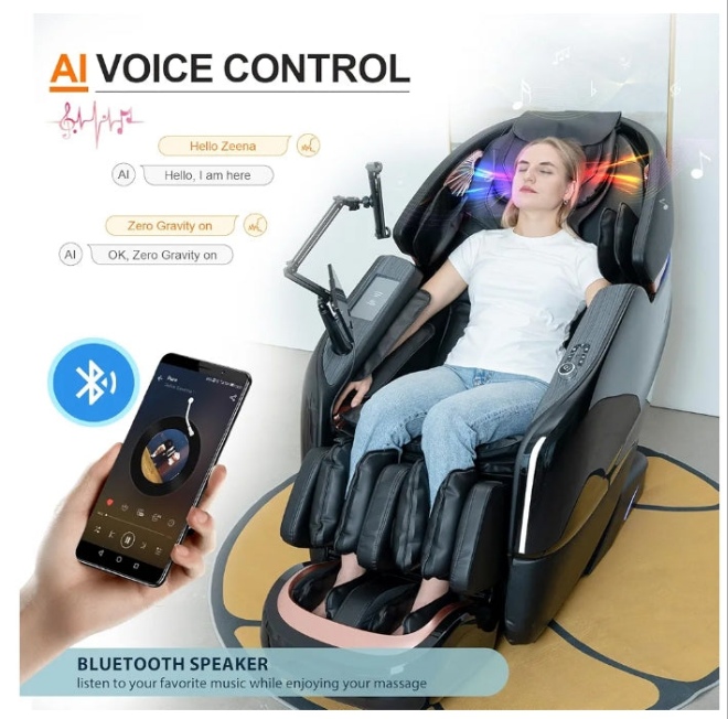4D Massage Chair Full Body, Zero Gravity SL-Track Shiatsu Massage Chairs Recliner with AI Voice, LED Backlight Remote Control, Waist & Calf Heating, Phone Controller and Holder,