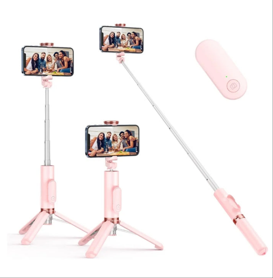 Extendable and Portable Phone Tripod Selfie Stick with Bluetooth Remote for iP 14 13 12 11 Pro Max  Android Smartphone and More, Pink