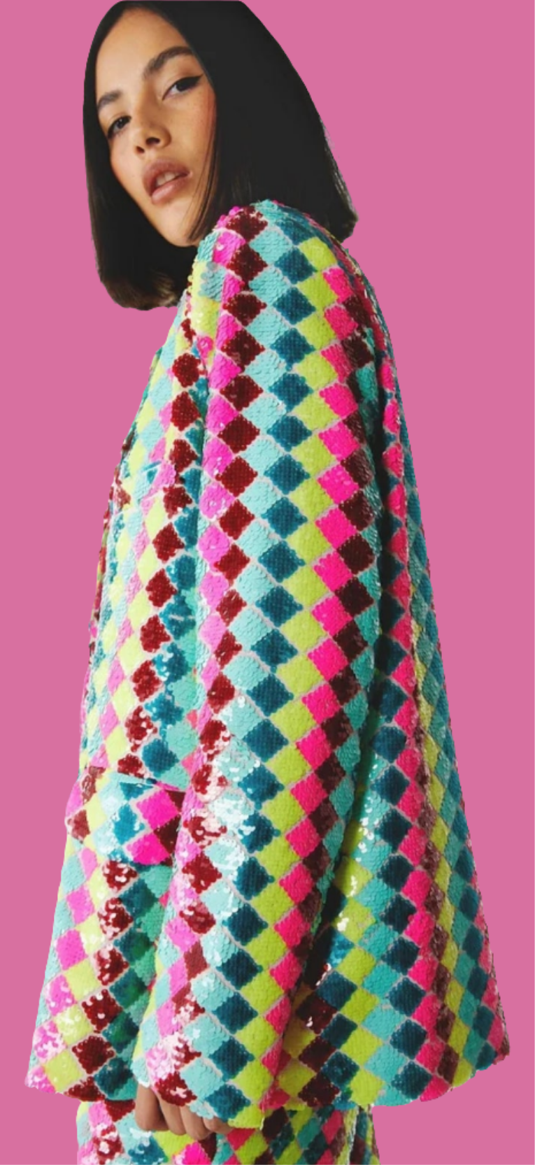 COCOMONEY Rainbow Sequin Patchwork Blazer Two Piece Pant Set-Multicolor