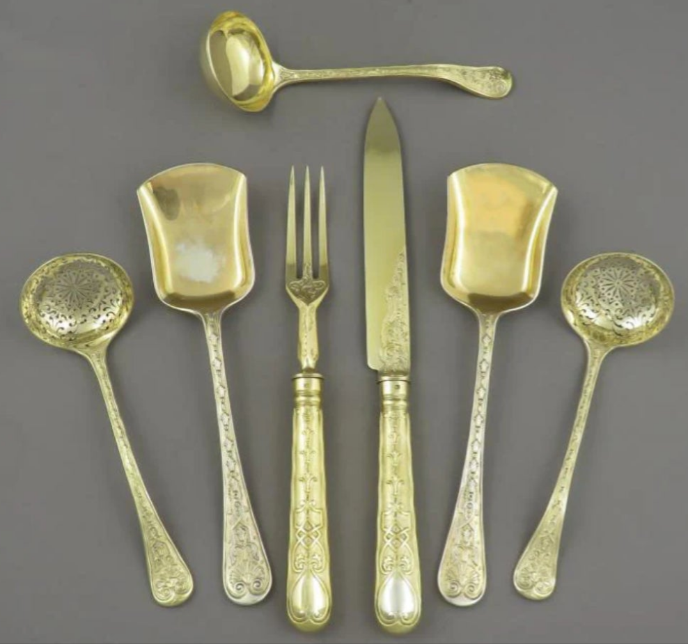 Elizabethan Pattern Silver Gilt Flatware Service for 18