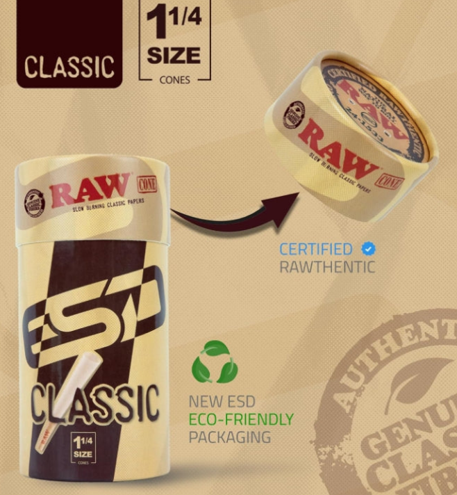 RAW Cones Classic 1-1/4 Size | 50 Pack | Natural Pre Rolled Rolling Paper with Tips & Packing Tubes Included