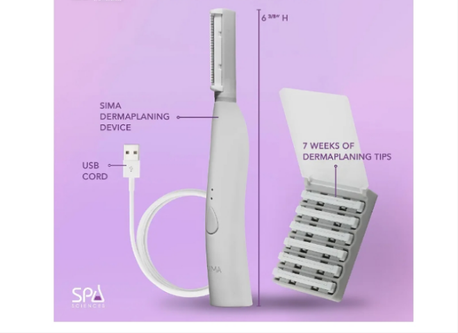 Dermaplaning Tool - Patented Painless 2 in 1 Facial Exfoliation & Peach Fuzz-Hair Removal System w/ 7 Weeks Treatment Included - Anti-Aging – 3 Speeds - Rechargeable