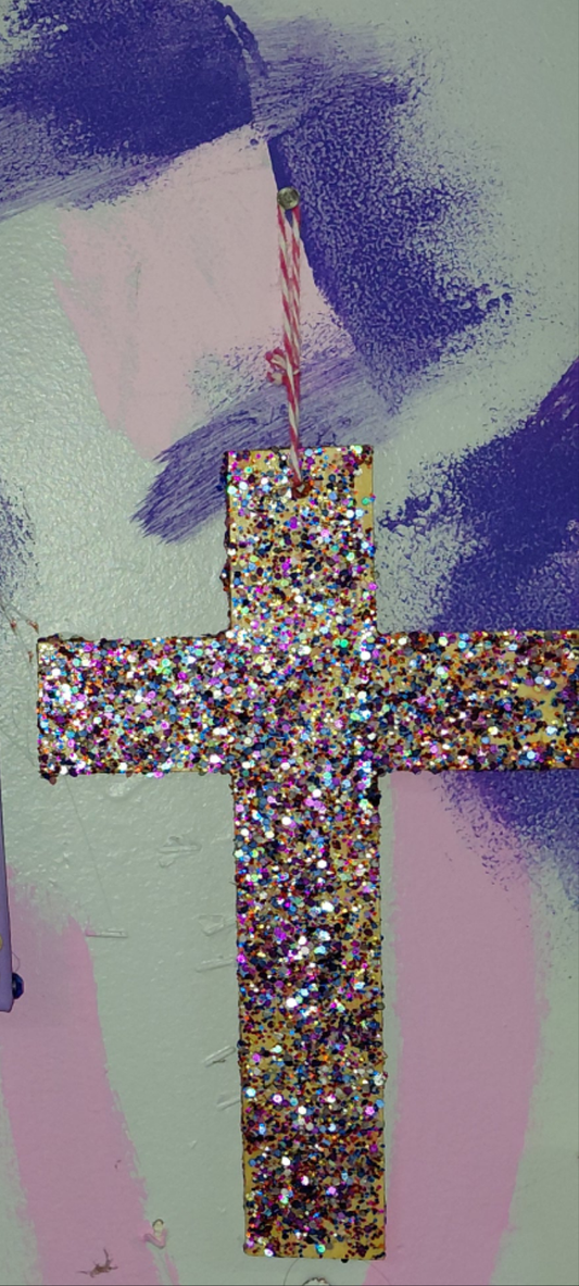 COCOMONEY ART Glitter Cross 1 OF 1 CUSTOM PIECE BY COCOMONEY painting on wood