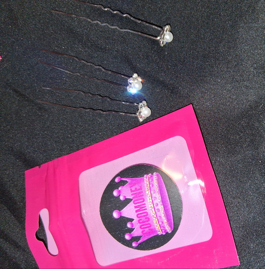 COCOMONEY HAIR PINS METAL PEARL LOOKING DESIGN 3pcs