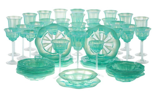 Louis Comfort Tiffany Pastel Favrile Glass Dinnerware 60 pieces
