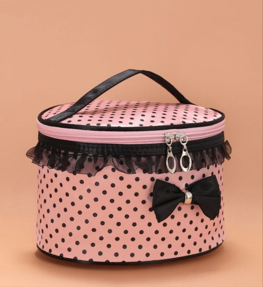 1pc Polka Dot Round Makeup Bag, Travel Essentials