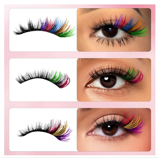 COCOMONEY Colored Lash Clusters, Fake Eyelash Extension Kit, DIY 6 Colors Individual Anime Lashes, Colored False Eye Lashes Kit for Beginners, 14/16mm D Curl Extensions Red, Purple, Green（240pcs)（No Glue）