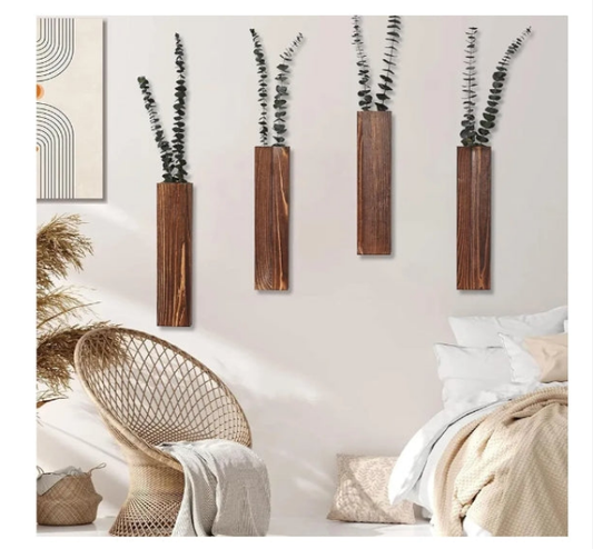 Wood Wall Planters Modern Decor for Livingroom Bedroom Bathroom Contemporary Wooden Wall Planter Versatile Wood Home Decor for Dried Flowers and Faux Greenery Plants (4 Pack，Brown)
