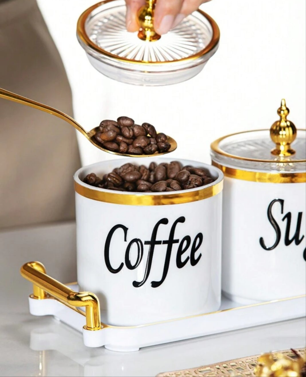 4pcs Coffee Canister Set, Multi-Purpose Storage Jars For Coffee, Tea, Sugar, Decorative Cream & Sugar Sets With Lids, Kitchen Jars Coffee Sealed With Tray