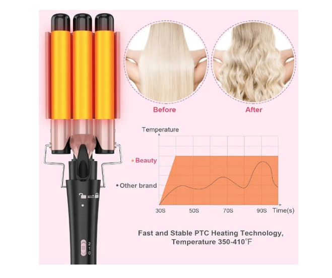 Curling Wand Set, Curling Iron Interchangeable 3 Barrel Curler with Ceramic Tourmaline Professional 5 in 1 Wand Curling Iron,for Women with Curler and Waver