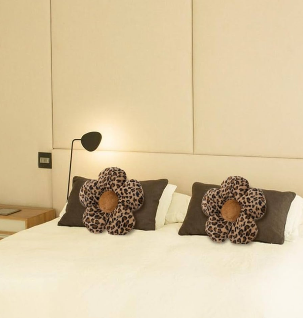 2 Pcs Cute Leopard Plush Pillow Furry Flower Stuffed Pillows Pillow Home Decorative Pillow for Bed Couch Living Room Decor