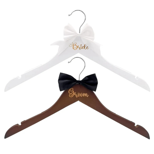 2 Pcs Bride and Groom Wedding Dress Hanger Wooden Wedding Hanger with Bow Tie Mr and Mrs Hangers Bride to Be Wedding Dress Hanger Wooden Hangers Wedding Gift Bridal Party Shower Gift