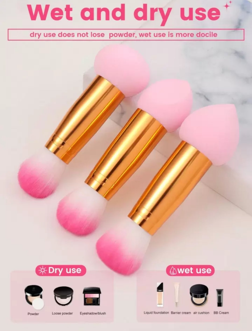 3pcs Double Head Multi-Function Makeup Tool, One Is Makeup Brush Sponge, The Other Is Makeup Brush material pur