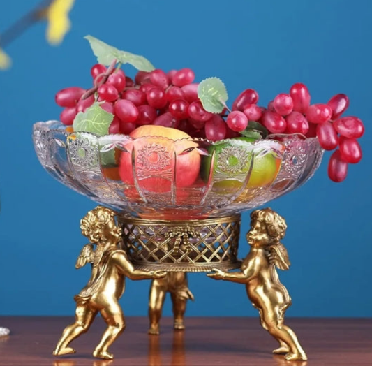 High-end Vintage Crystal Glass Fruit Plate with Detachable Brass Pedestal, Exquisite Coffee Table Decoration Ornaments