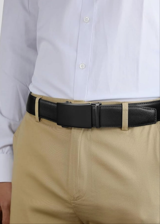 Mens Ratchet Belt Leather 1 3/8'' Adjustable Belts for Mens Dress Casual Jeans Comfort Trim to Fit