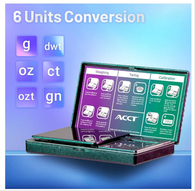 Digital Pocket Scale, 500g by 0.01g, Precision Gram Scale with Tare Scale Feature, 6 Units, Small Ounce Scale for Jewelry, Powder, Coins, Herb, Mini Scale with Battery