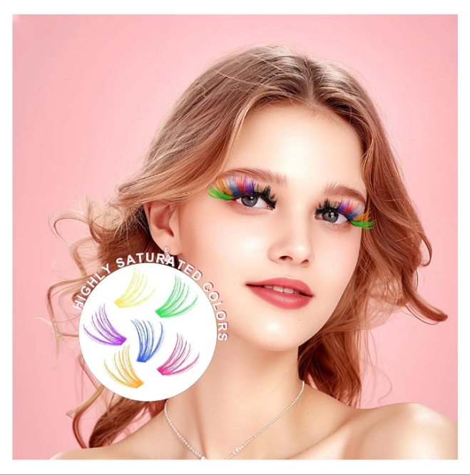 COCOMONEY Colored Lash Clusters, Fake Eyelash Extension Kit, DIY 6 Colors Individual Anime Lashes, Colored False Eye Lashes Kit for Beginners, 14/16mm D Curl Extensions Red, Purple, Green（240pcs)（No Glue）