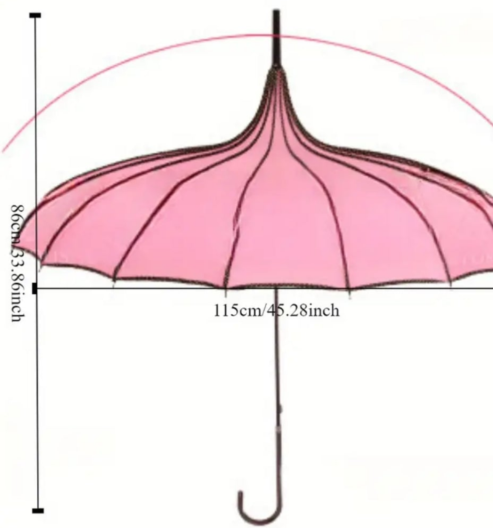 COCOMONEY Pagoda Umbrella, 16 Ribs, Straight Rod, Curved Handle, Lace Trim, Available for Wholesale, Bridal Photography Princess Umbrella.
