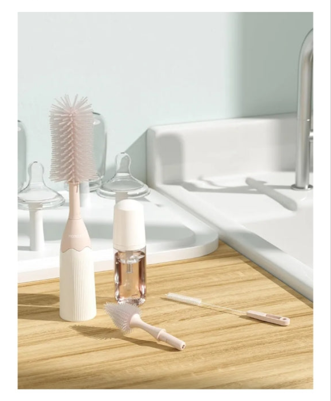 Bottle Brush Kit, Innovative Push-Press Design for Better Cleaning - Baby Bottle Cleaner Brush for Baby Bottle, Breast Pumps, Nipples, and More - Can Generate Foam for Better Cleaning