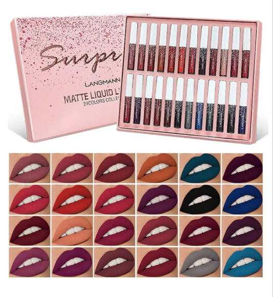 24Pcs Matte Liquid Lipstick Set Waterproof Lip Gloss Kit Long Lasting Lipgloss Kit