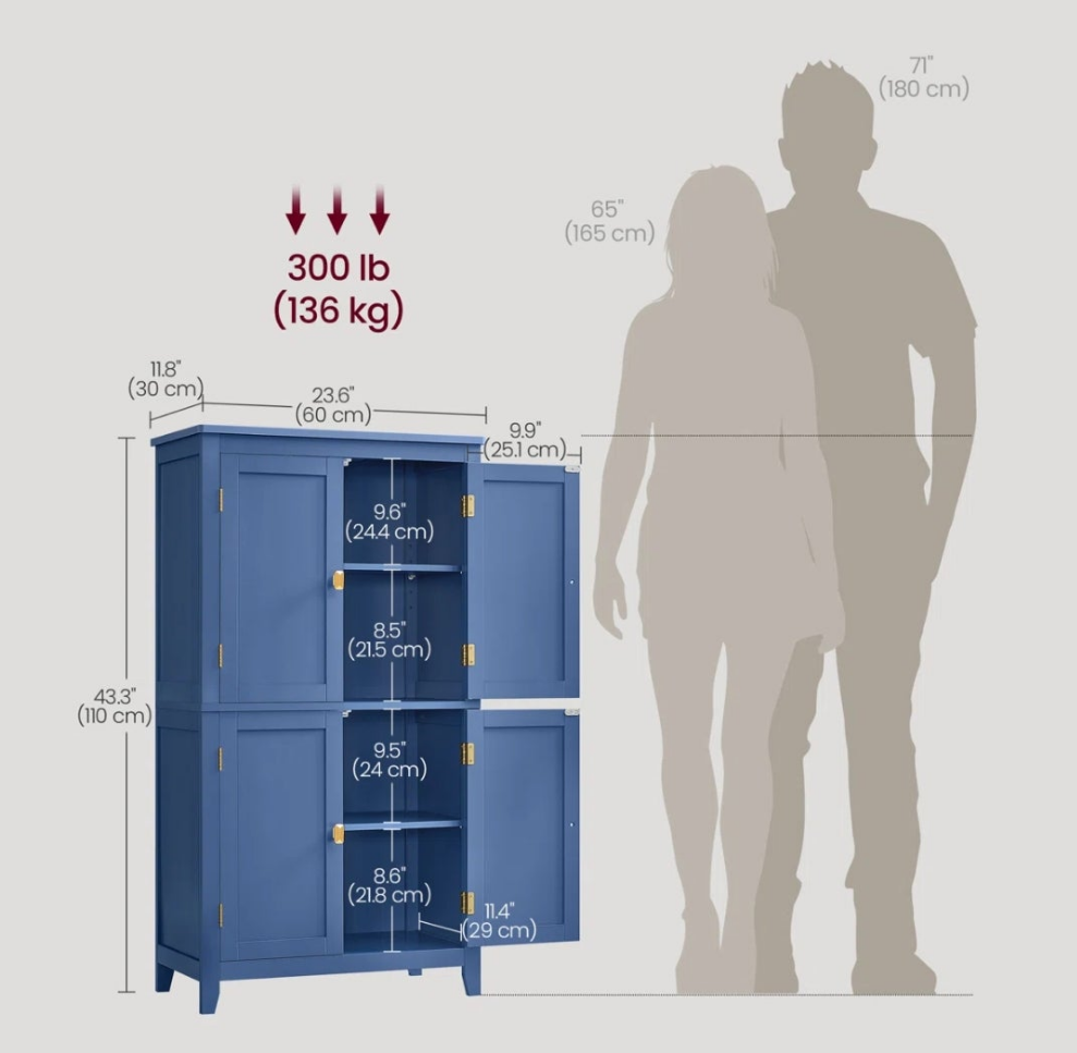 Bathroom Floor Storage Cabinet, Bathroom Storage Unit, Freestanding Cabinet With 4 Doors