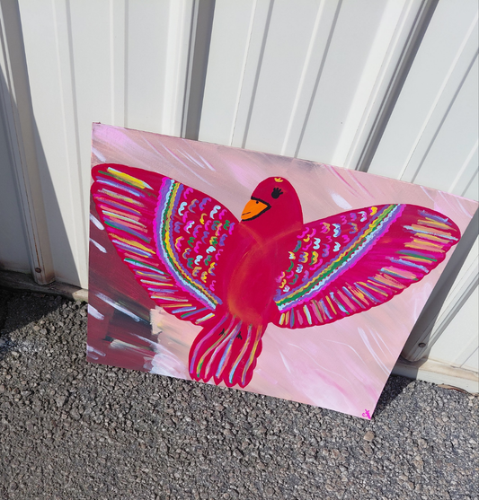 COCOMONEY ART Red Bird  1 OF 1 CUSTOM PIECE BY COCOMONEY painting on canvas