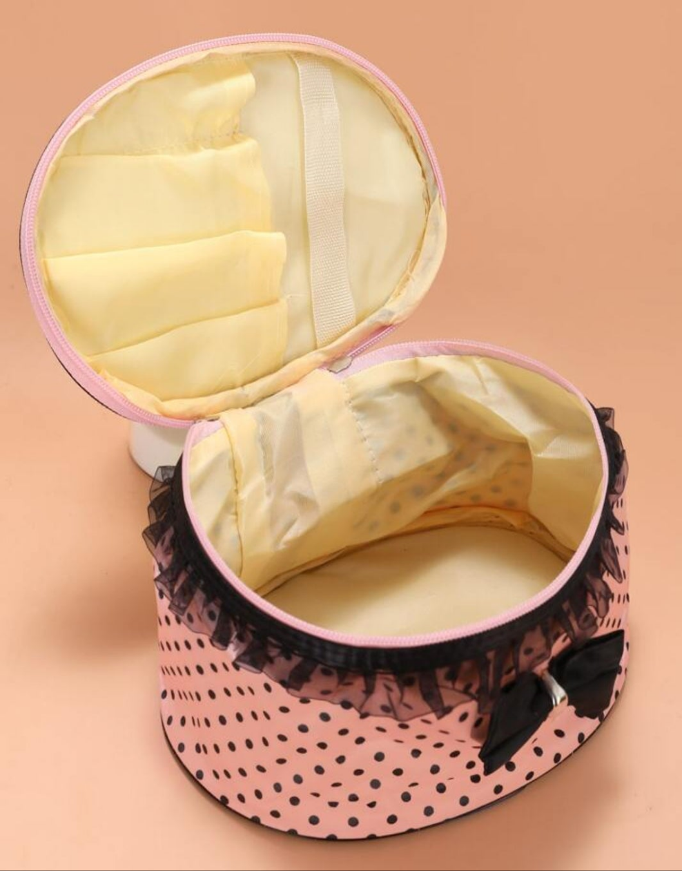 1pc Polka Dot Round Makeup Bag, Travel Essentials