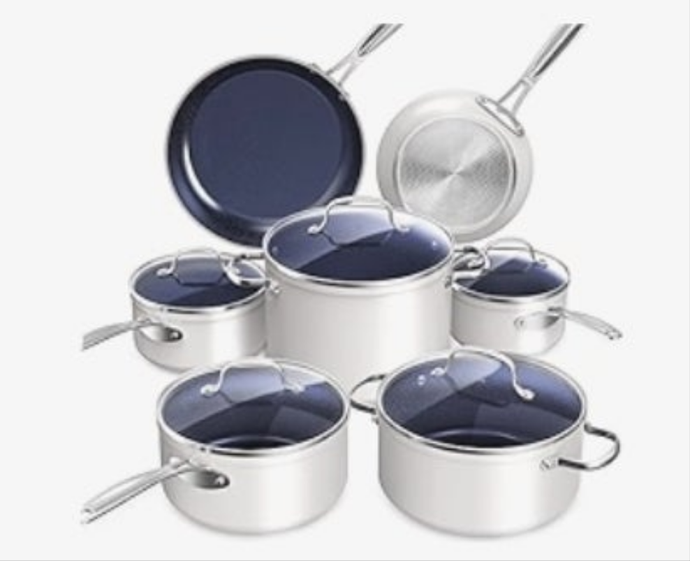 Ceramic Nonstick Cookware Set, Diamond Infused Scratch-Resistant, PFAS Free, Dishwasher & Oven Safe, Induction Ready & Evenly Heats, Tempered Glass Lids & Stay-Cool Handles