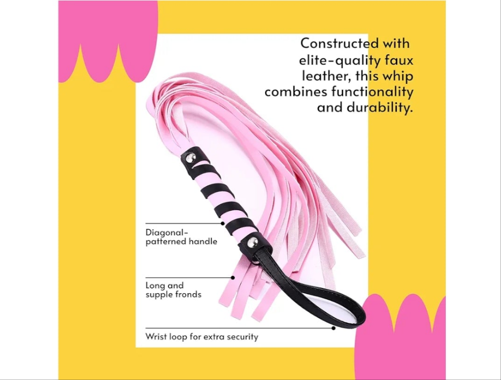 Faux Leather Whip for Adults - Structured Diamond-Pattern Handle with Wrist Loop - Durable Material for Enhanced Handling - Floggers - 1.9"x23.6" - Pink