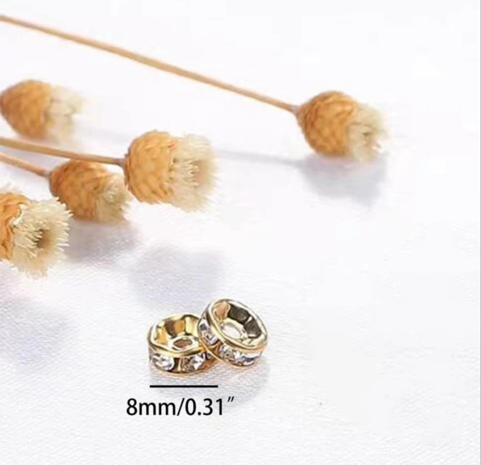 100pcs Rhinestone Diy Handmade Spacer Beads For Jewelry Making Necklace Loose Beads Round Shape With Holes glass