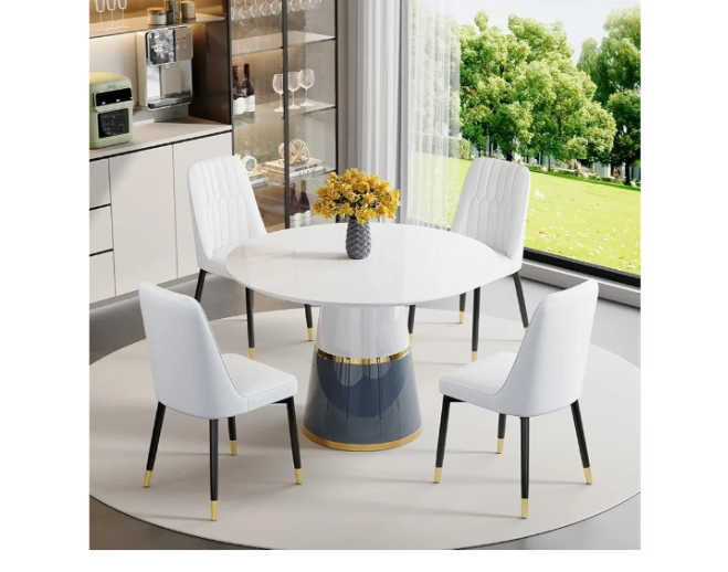 Round Dining Table Set for 4, 45''Round Dining Table Set 4, Modern Round Dining Room Table Set for 4