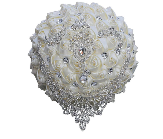 Handmade Luxury Wedding Bridal Bouquet Large Silk Rose Holding Toss Artificial Flowers Bouquets with Satin Ribbon Pearls Rhinestone for Bride Vintage Royal Wedding BouquetHandmade Luxury Wedding Bridal Bouquet Large Silk Rose Holding Toss Artificial Flowe