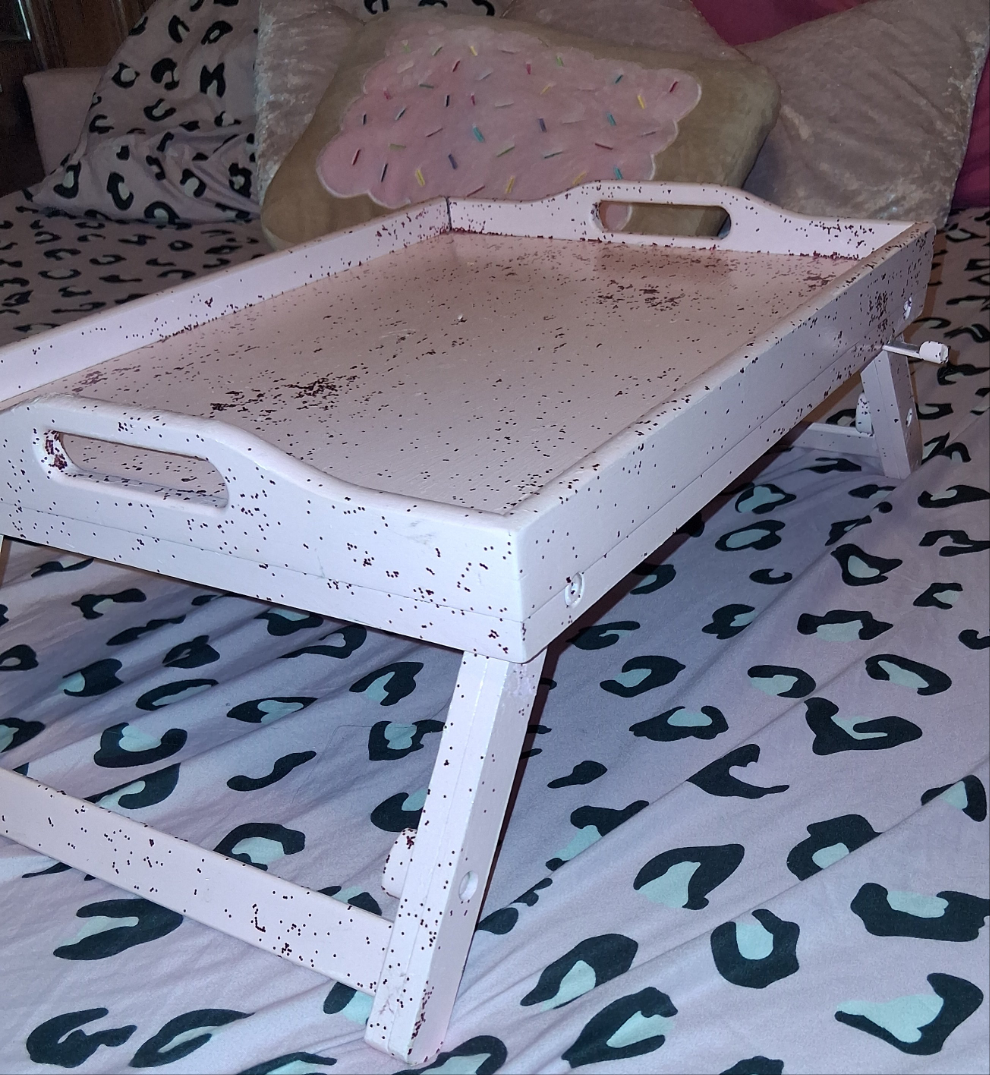Pink food tray with glitter custom paint color wood with leg lock