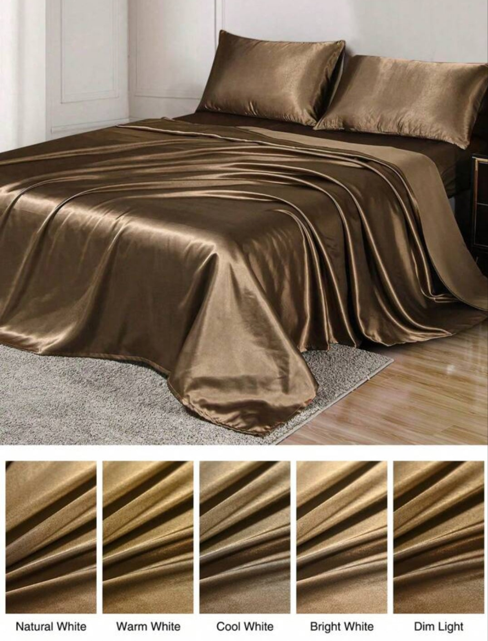 4pcs Plain Satin Sheet Set Without Filler,1pc Fitted Sheet & 1pc Flat Sheet & 2pcs Pillowcase, Bedding Full/Twin/Queen/King