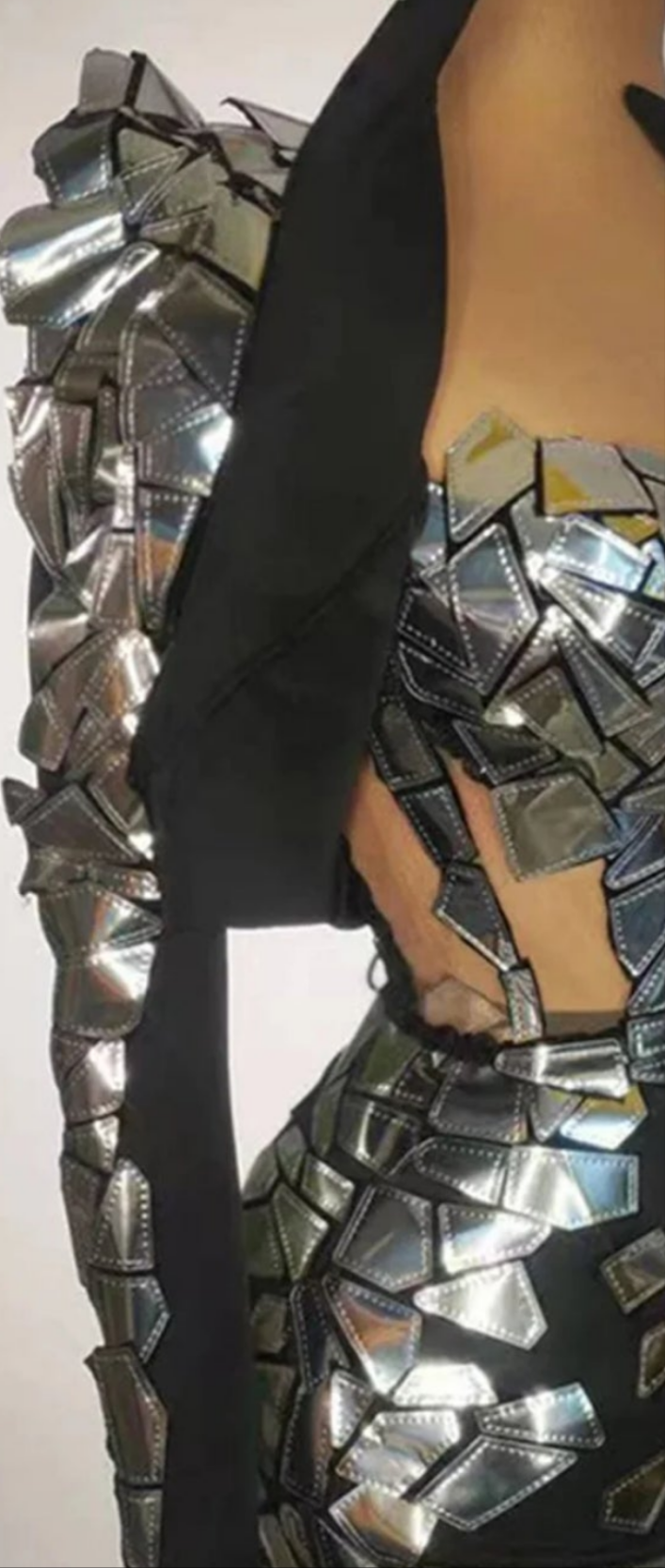 COCOMONEY Mirror Sequin Patchwork Square Neck Mini Dress-Black