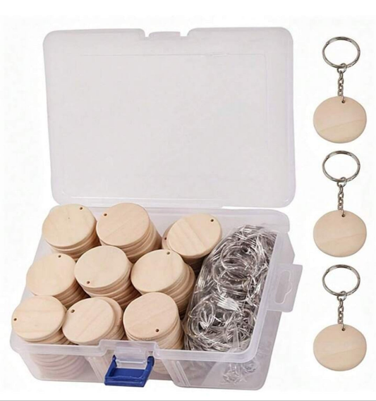 1box/50pcs DIY Wooden Keychain Making Kit - Includes Pendant, Key Rings, And Jewelry Accessories For Jewelry Making