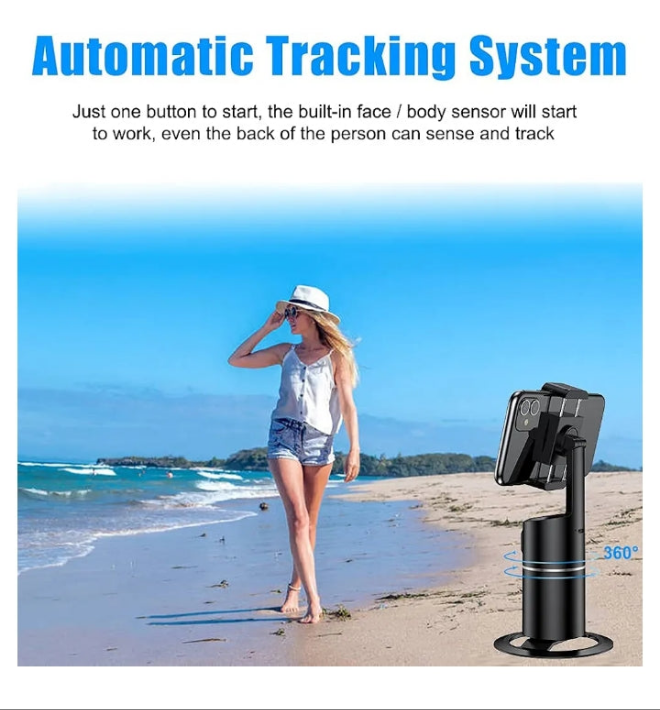 Auto Face Tracking Tripod for TIK Tok Vlog, No App Required, 360° Rotation Face Body Track Selfie Stick Phone Camera Mount, Rechargeable Smart Shooting Holder for Live Videos, YouTube