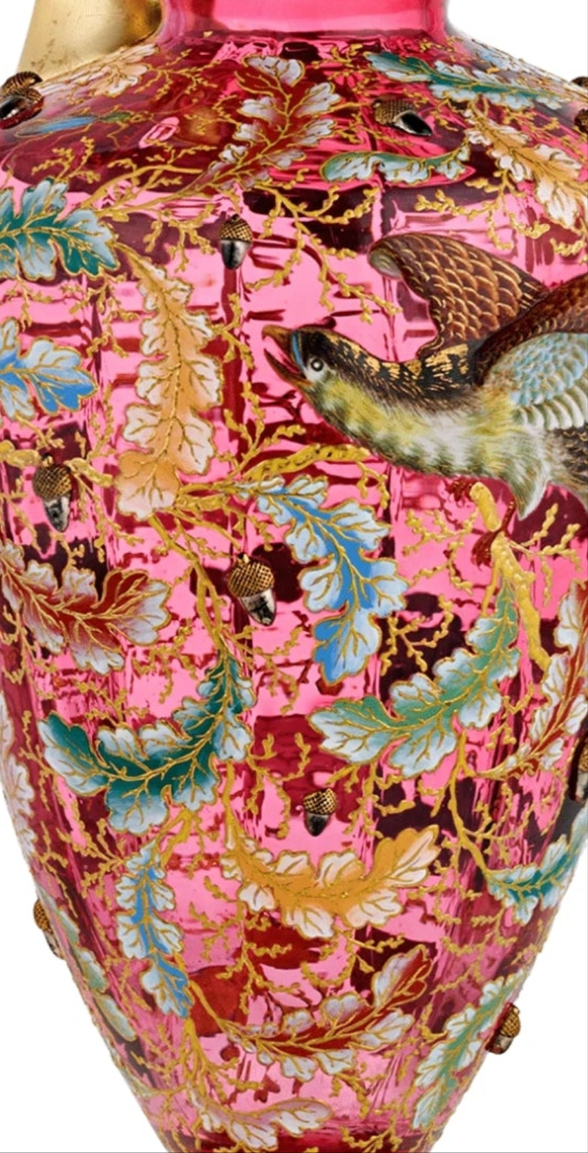 Fabulous Moser Ruby Glass and Enamel Bird Ewer