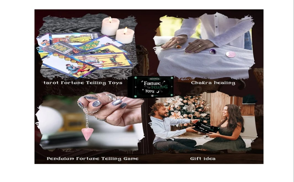 Tarot Cards with Guide Book 18 Pcs Include 1 Deck of 78 Cards 、6 Mini Crystal Jars，7 Chakra Stones,1 Spirit Pendulum，1 Cloth ，1Goddess of Earth Pendulum mat，1 Velvet Bag