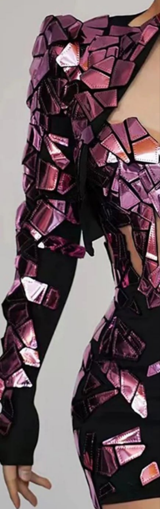 COCOMONEY Mirror Sequin Patchwork Square Neck Mini Dress-Black