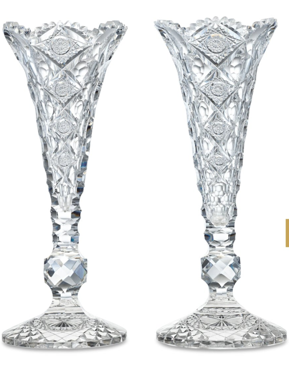Beautiful Pair of Queens Pattern Trumpet Vases by Hawkes