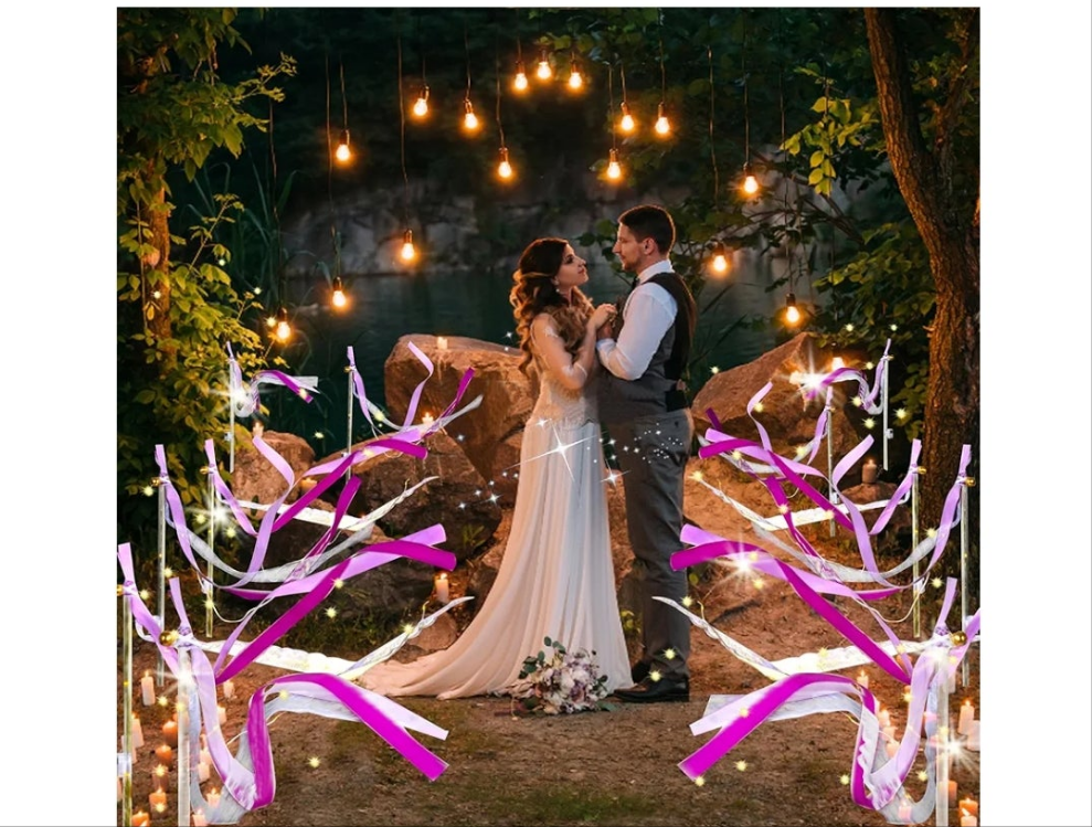 Light Up Wands,Wedding Wands with 3 Colorful Flashing Modes,LED Silk Fairy Wands with Bells,Glow Ribbon Streamers for Wedding,party 4th of July birthday party