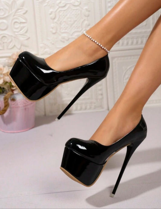 High Heel Slip-On Shoes, Fashionable Comfortable Non-Slip Hollow Design Platform Pumps