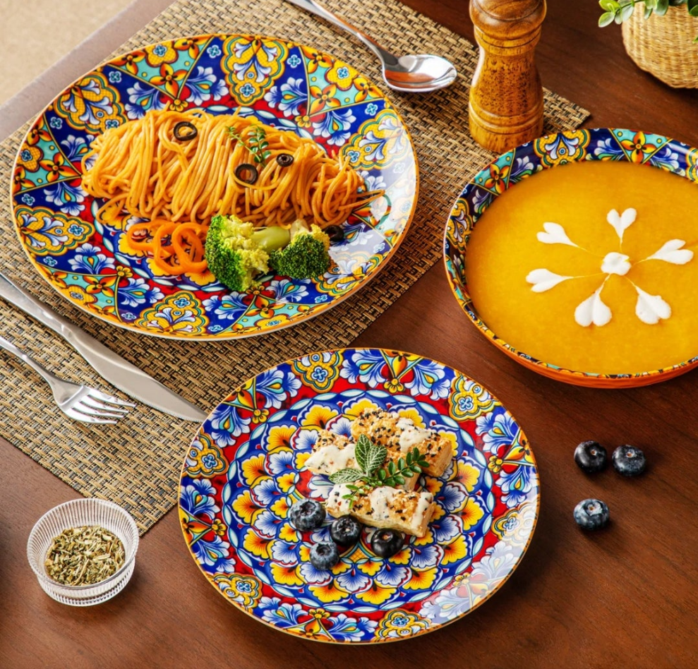 24 Piece Stoneware Dinnerware Set - Service for 6 (Set of 24) Arts design colorful works of art