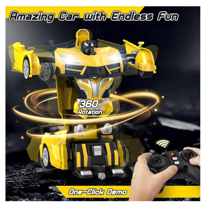 Remote Control Car，Transform Robot RC Cars with Cool LED Headlights, 2.4Ghz Toys Car with 360 Degree Rotation and One-Button Deformation, Christmas Birthday Gifts for Boys Girls(