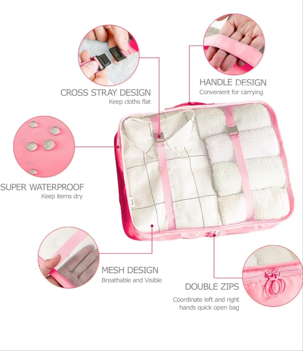 8 Set Packing Cubes for Suitcases Travel Luggage Packing Organizers,Travel Essentials Luggage Organizer Accessories for Shoe Bag Tioletry Bag Laundry Bag (