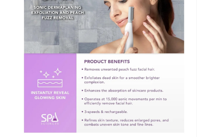 Dermaplaning Tool - Patented Painless 2 in 1 Facial Exfoliation & Peach Fuzz-Hair Removal System w/ 7 Weeks Treatment Included - Anti-Aging – 3 Speeds - Rechargeable