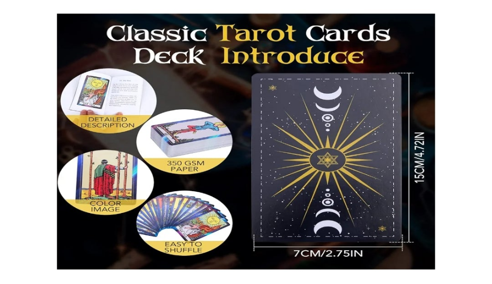 Tarot Cards with Guide Book 18 Pcs Include 1 Deck of 78 Cards 、6 Mini Crystal Jars，7 Chakra Stones,1 Spirit Pendulum，1 Cloth ，1Goddess of Earth Pendulum mat，1 Velvet Bag