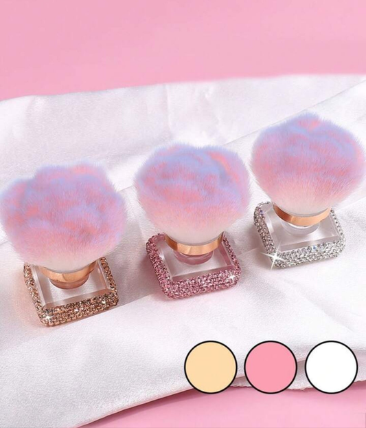 1pc Premium Rose Shaped Makeup Brush With Crystal Decoration, Foundation Blush Brush, Large Size Rose Shaped Nail Art Brush, Diamond Edge Dust Brush